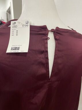 H&M Satin Burgundy Button-Back Blouse
